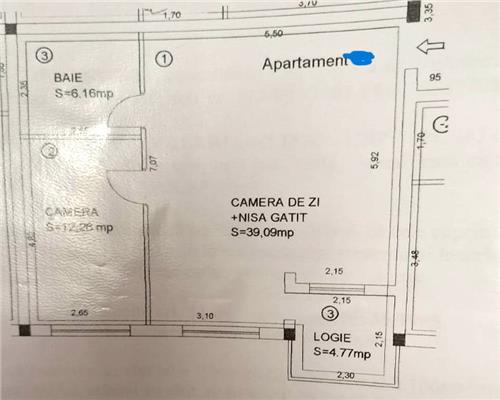 Apartament 57 mpu 2 camere cu balcon Blocul Y
