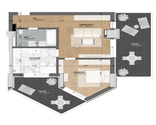Apartament la cheie cu 2 camere 2 terase 33 mp parcare Evolution
