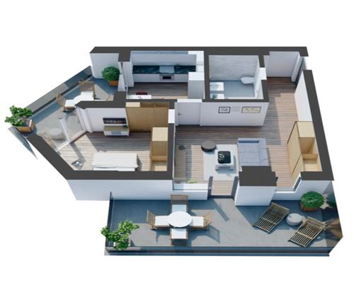 Apartament la cheie cu 2 camere 2 terase 33 mp parcare Evolution