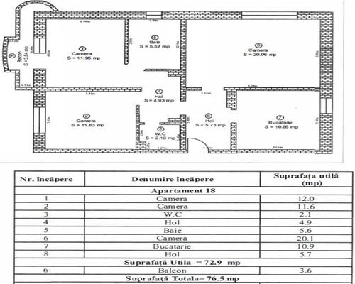 Apartament 3 camere 2 bai cu balcon in zona Terezian
